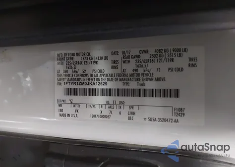 2018 Ford Transit-250 из США, поврежденный, VIN 1FTYR1ZM0JKA12529